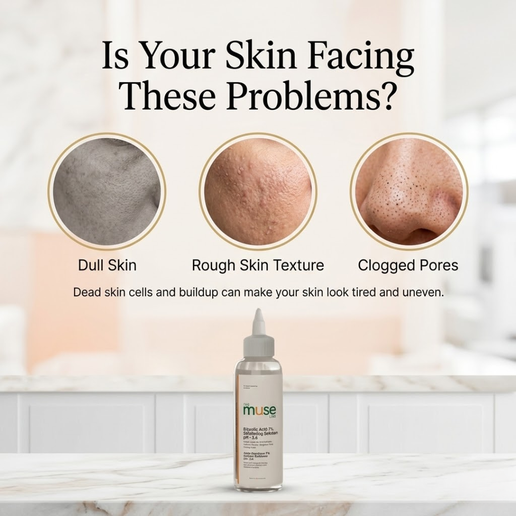 Muse Labs 7% Glycolic Acid Toner | Exfoliating Solution with 5D Hyaluronic Acid & Peptides | Smooth, Bright & Hydrated Skin