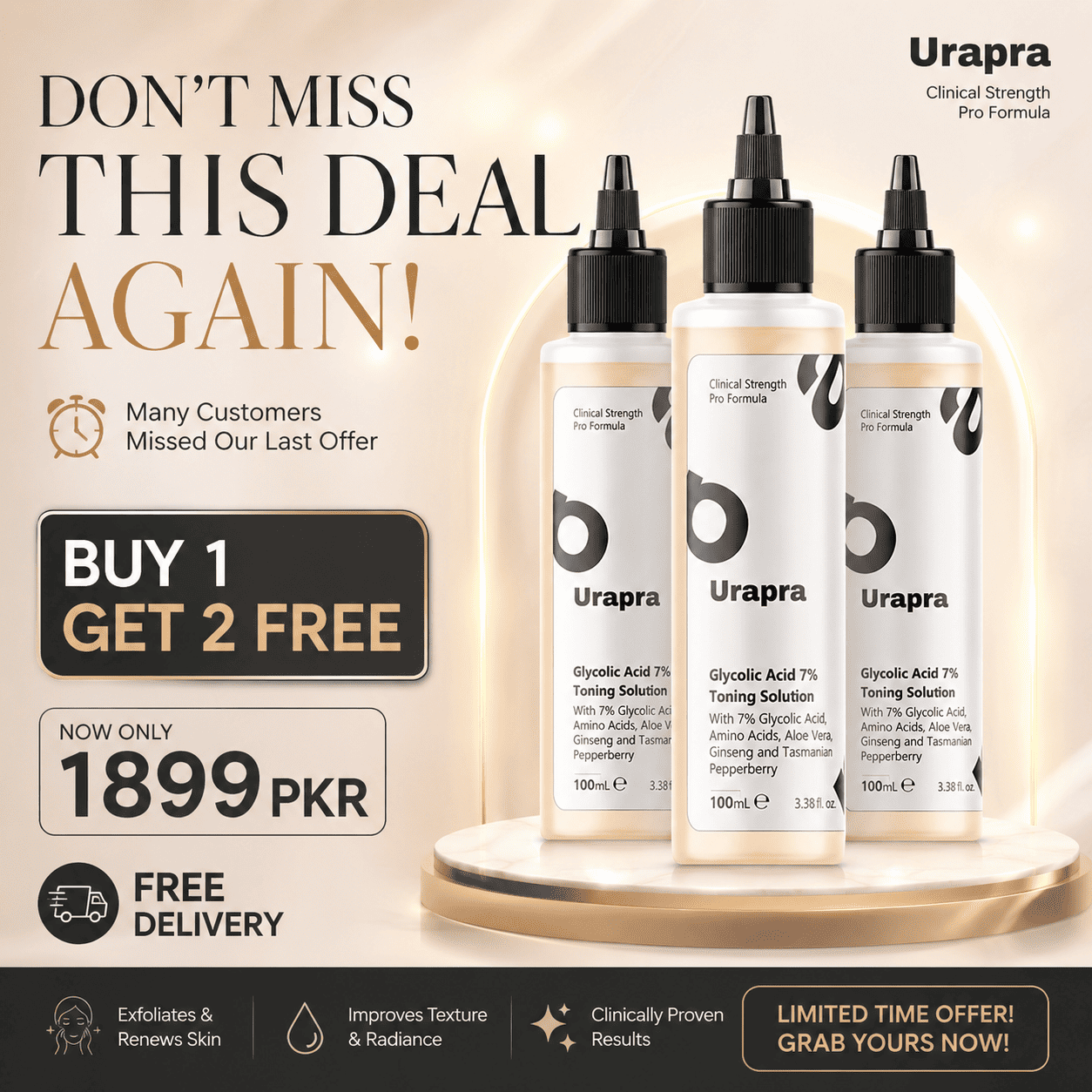 Urapra Glycolic Acid 7% Toning Solution [ BY 1 GET 2 FREE ]