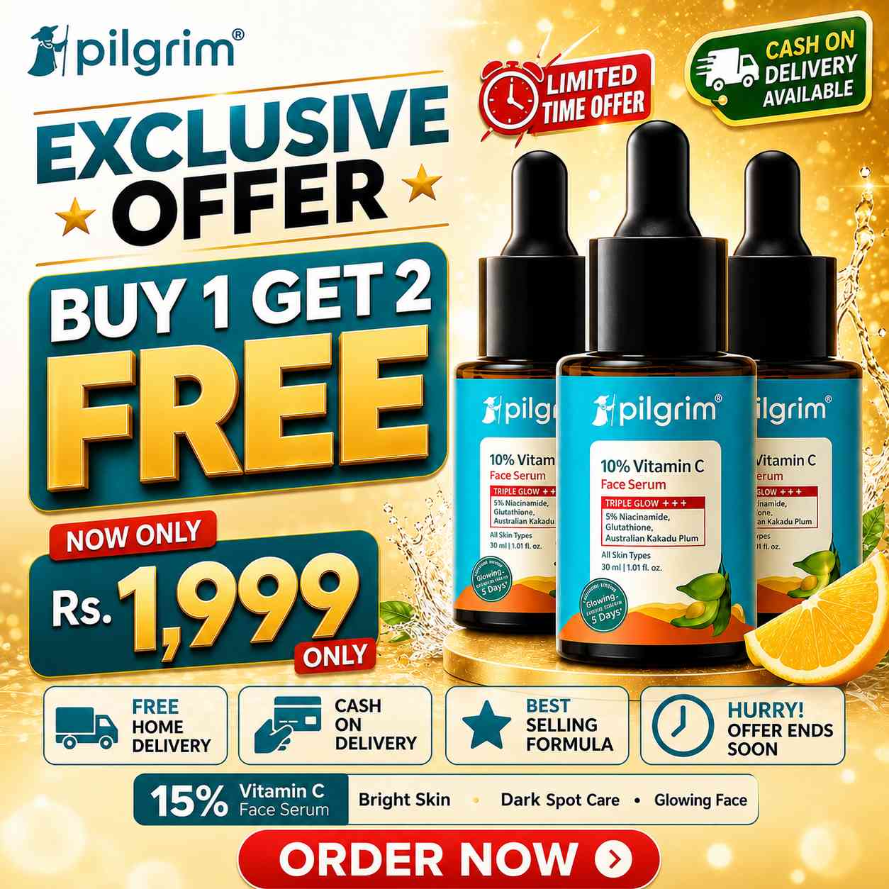 Pilgrim 10% Vitamin C Face Serum [buy one get 2 free]